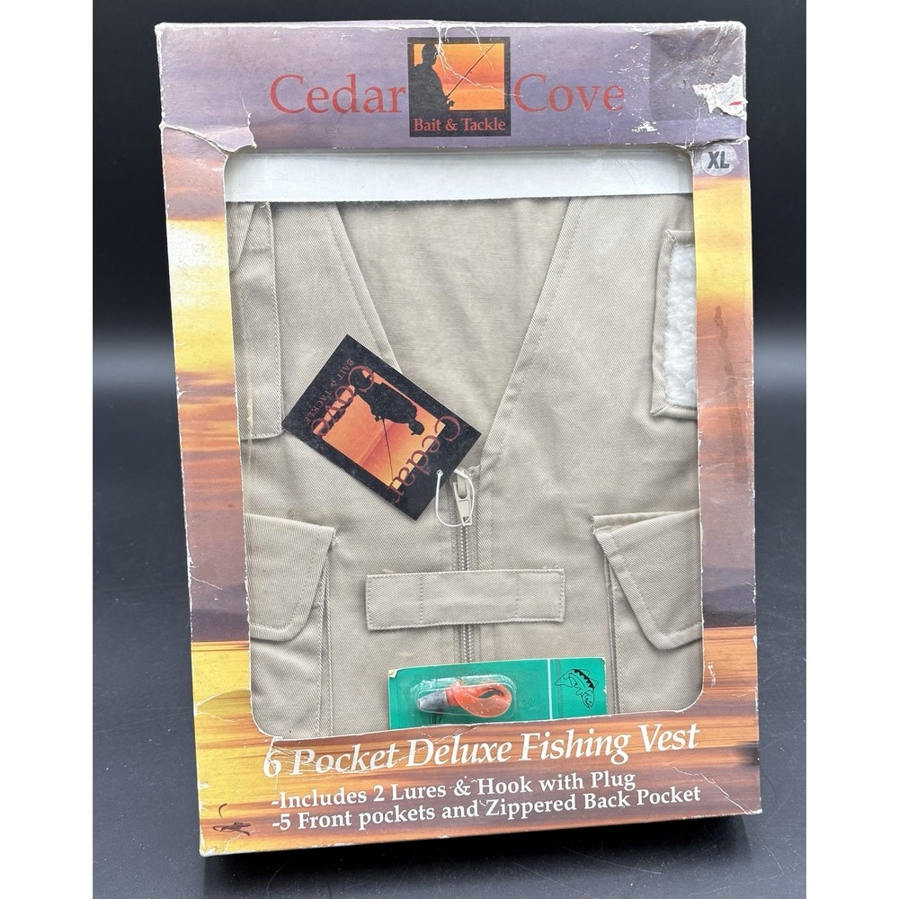 Vtg Rare Cedar Cove Bait & Tackle Fishing Vest With 2 Lures